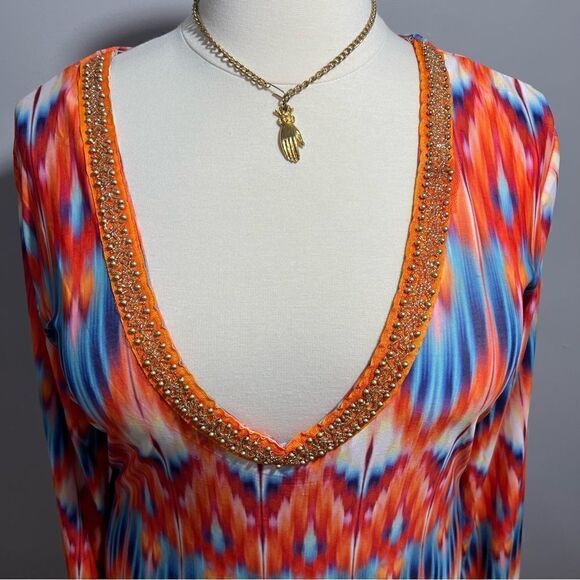 NWT Cabana Beach Brilliantly Colorful Ikat Print Cover-Up - L - Picture 4 of 13